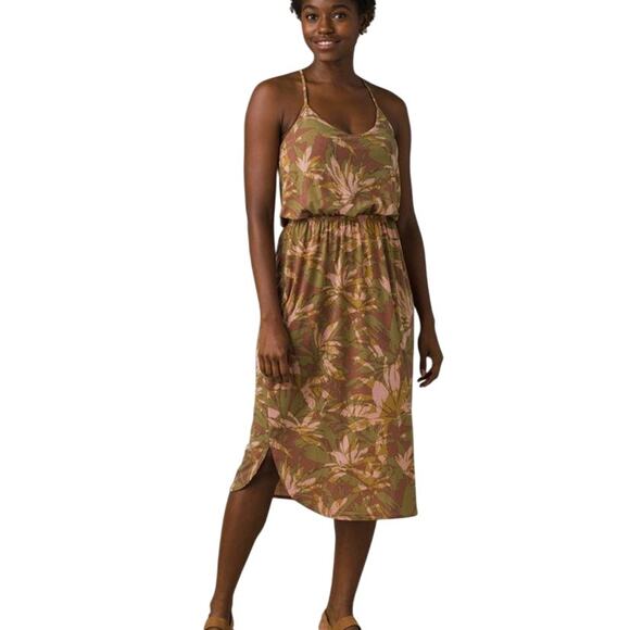 Prana Ayla Green & Pink Print Soft Tencel Racerback Summer Comfortable Dress - Picture 1 of 12